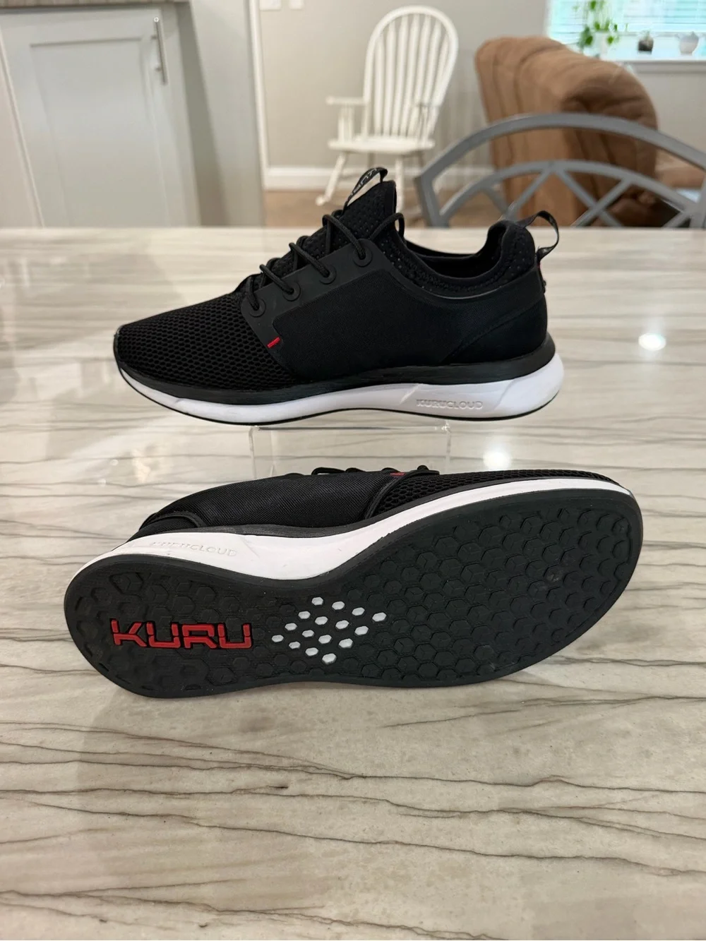 KURU Men's Black Mesh Athletic Sneakers with White Midsole
